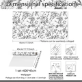 Dimensional spec for floral wallpaper roll 600x45cm with seamless pattern guide - Black and White Sketch Floral (BZ20040) / Extended Size