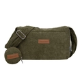 Retro dark green corduroy crossbody camera bag with striped texture and coin purse - Green