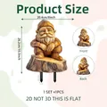 Flat 2D garden gnome on mushroom ornament with size chart and front back views - Sitting Gnome Style (DC20115) / 20.4x26.2cm