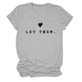 Detailed view of the gray crewneck cotton T-shirt featuring 'LET THEM' slogan print - S / Light Gray