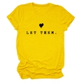 Detail of soft yellow cotton T-shirt featuring LET THEM text and hand-drawn heart print - S / Yellow