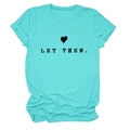 Detail of teal crewneck t-shirt featuring LET THEM. text print and rolled sleeves - S / Deep Water Blue
