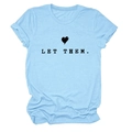 Detail of light blue t-shirt featuring LET THEM text and black heart print design - S / Light Blue