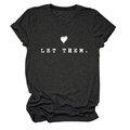 Close-up of charcoal grey cotton t-shirt featuring LET THEM text and heart graphic - S / Black Heather Grey