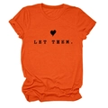 Detail of Let Them text and heart print on bright orange cotton t-shirt with rolled sleeves - S / Orange