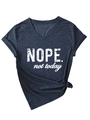 Detail of dark grey V-neck T-shirt featuring NOPE not today print and knotted hem detail - Navy Blue (White Font)