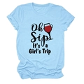 T-shirt in cotone azzurro con stampa 'Oh Sip It's a Girl's Trip' e grafica di calice - Taglia S / Azzurro