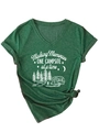 Detailed flat lay of V-neck heather green T-shirt with Making Memories camping graphic - S / Vintage Green (White Print)