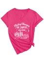 Hot pink V-neck t-shirt with Making Memories camping print and side-tied hem detail - S / Rose Red (White Print)