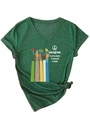 Detail eines V-Ausschnitt T-Shirts mit Imagine Peace Druck und Knotendetail - S / Retro-Grün (Weiße Grafik)