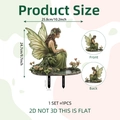 2D fairy garden stake decoration with green wings shown in front and back views - Kissing Mushroom Gnomes Style (DC20111)