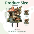 Detailed dimensions of 2D fairy and mushroom house garden stake for outdoor decor - Gnome with Birdhouse and Shovel Style (DC20114)