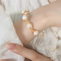 Handcrafted baroque pearl soft wire bracelet with gold brass wrapping for women - Gold Color Bracelet