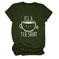 Détail d'un t-shirt vert foncé avec texte artistique tea shirt et imprimé de tasse à thé - S / Vert Armée (Police Blanche)