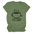 Détail du t-shirt en coton vert olive avec graphique amusant 'It's a Tea Shirt' - S / Vert Olive (Police Noire)
