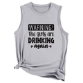 Close-up of light grey tank top with black slogan text and stylish side knot detail - Light Grey (Black Graphic)