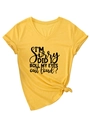 Close-up of vibrant yellow V-neck T-shirt with I'm Sorry Did I Roll My Eyes print - S / Yellow (Black Text)