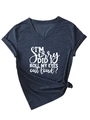 Detail of V-neck slogan t-shirt featuring I'M SORRY print and side-tie knot detail - Navy Blue (White Font)