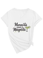 Dettaglio della t-shirt bianca con scollo a V, stampa Mamacita e nodo decorativo in vita - S / Nero Stampato / Bianco