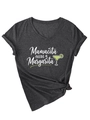 Detail of grey V-neck t-shirt with Mamacita needs a Margarita print and side knot - S / White Floral Print / Black Heather Grey