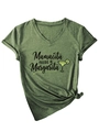 Detail of army green V-neck T-shirt featuring Mamacita print and stylish front knot - S / Black Printed / Olive Green