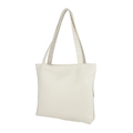 Minimalist beige PU leather tote bag with large capacity and sleek zip closure - White