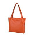 Minimalist orange PU leather tote bag with lychee texture and long shoulder handles - Orange