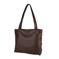 Minimalist deep brown tote bag in pebbled faux leather with elegant slim shoulder straps - Brown