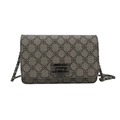Borsa a spalla retrò con motivo a quadrifoglio marrone scuro e tracolla a catena - Monogramma Grigio