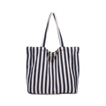 Gestreifte Canvas-Einkaufstasche in Marineblau und Beige mit viel Platz und Trageriemen - Blau