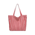 Minimalistische rot-weiß gestreifte Canvas-Tragetasche für Damen mit geräumigem Design - Rot