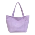 Minimalist lavender frosted suede tote bag with front pocket and double handles for women - Purple
