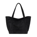 Minimalist black matte suede tote bag with front pocket and dual shoulder straps - Black