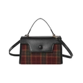 Borsa a mano retrò in lana a quadri per donna con finiture in pelle nera e manico - Rosso