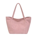 Minimalist soft pink tote bag with matte suede texture and front pocket design - Pink