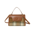 Borsa vintage in lana a quadri marrone con manico e tracolla regolabile - Marrone