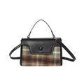 Borsa a mano da donna in tweed a quadri verde e marrone con finiture in pelle nera - Verde
