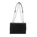 Classic black quilted shoulder bag with silver chain strap and flap closure design - Black