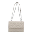 Modern white quilted chain shoulder bag with classic rhombus pattern and silver hardware - White