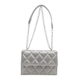 Silver quilted chain shoulder bag with rhombic stitching and flap closure - Silver