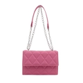 Pink quilted crossbody bag with silver chain strap and classic diamond stitching - Pink