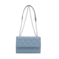 Light blue quilted crossbody bag with silver chain strap and minimalist rhombus pattern - Blue