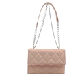 Pink quilted crossbody bag with silver chain strap and classic diamond stitch pattern - Pearlescent Pink