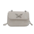 Chique beige crossbody tas met marmerpatroon en decoratieve zilveren vlindersluiting - Broken Wit