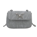 Grijze mini-crossbodytas van gekreukt leer met zilveren Y2K-vlinderlogo en metalen ketting - Zilver