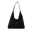 Borsa hobo chic in nylon nero con placca logo dorata e sottile tracolla alla moda - Nero