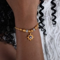 Goldenes Hip-Hop Armband mit einem Sonnenanhänger inklusive bösem Blick und Metallperlen - Sonnenstrahlung Blau Stil (E454-Blau Tropf Gold)
