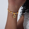 Goldenes Schlangenarmband mit hohlem Sternanhänger und Evil Eye Design in der Mitte - Hohlstern Schwarz Stil (E455-Schwarz Tropf Gold)