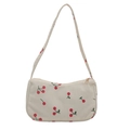 Borsa sottobraccio in velluto a coste color crema con stampa fragola e zip in metallo - Bianco