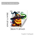 Detail of Halloween window sticker showing glowing pumpkin with wizard hat and skull elements - Witch Hat Pumpkin Skull Style (D20116) / 30cm x 30cm
